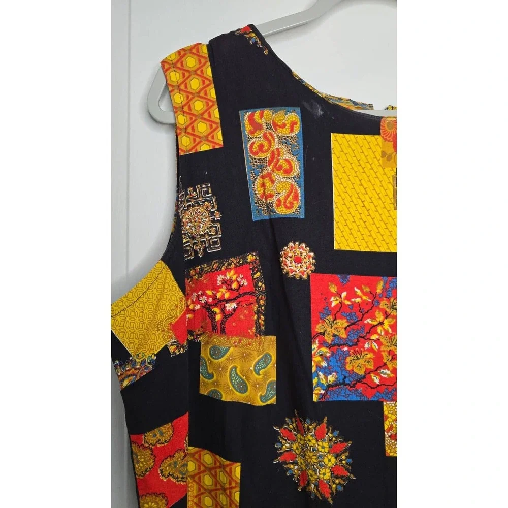 Vintage‎ Jaree Classic Patchwork Print Sleeveless Romper Red Yellow Black Floral